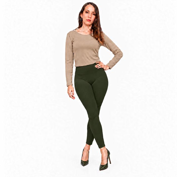 Leggings Térmicos Afelpados para Mujer Unitalla Pretina Alta Verde Militar