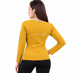 Blusa Jera Afelpada Manga Larga Cuello Redondo Unitalla Mostaza