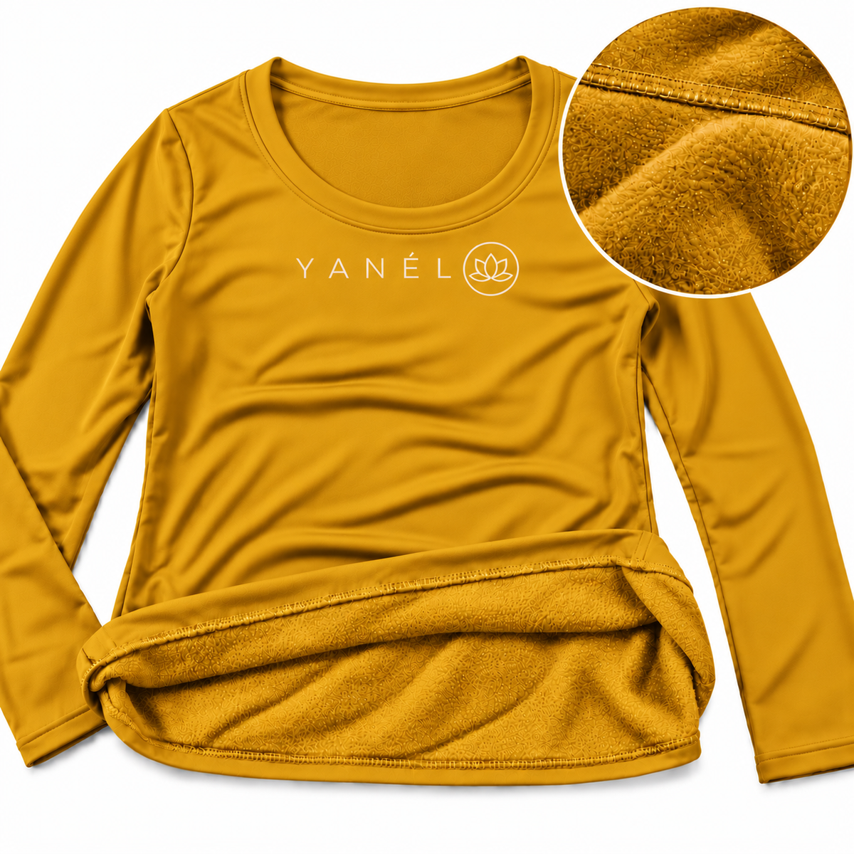 Blusa Jera Afelpada Manga Larga Cuello Redondo Unitalla Mostaza