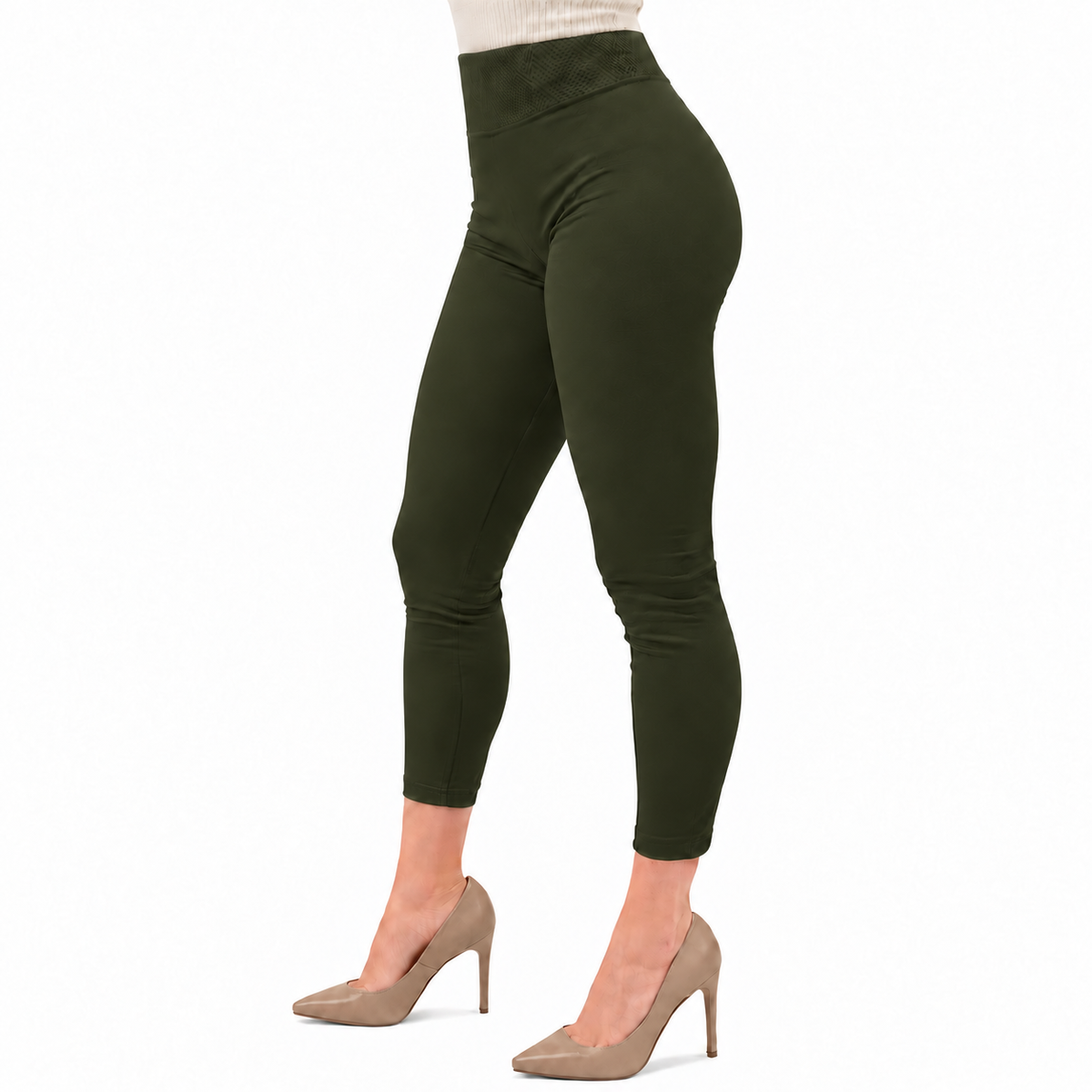 Leggings Térmicos Afelpados para Mujer Unitalla Pretina Alta Verde Militar