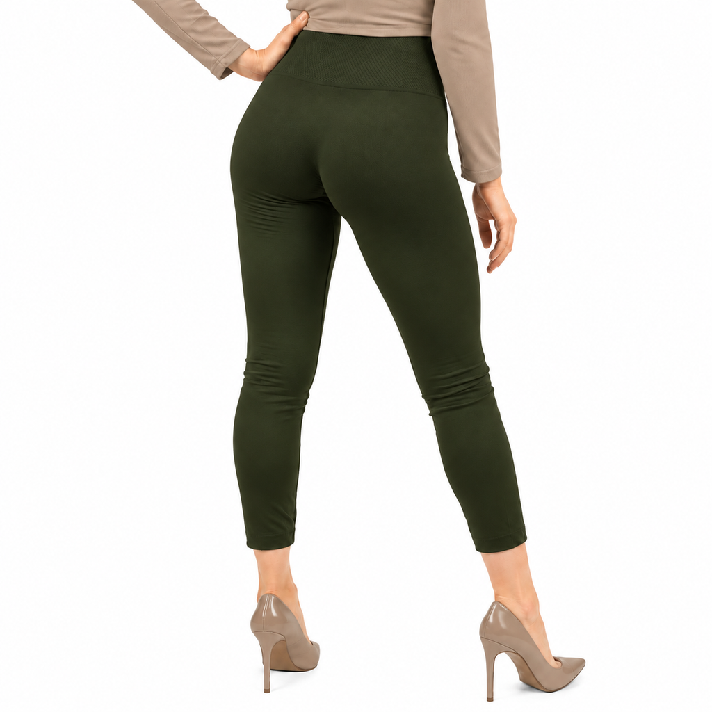 Leggings Térmicos Afelpados para Mujer Unitalla Pretina Alta Verde Militar