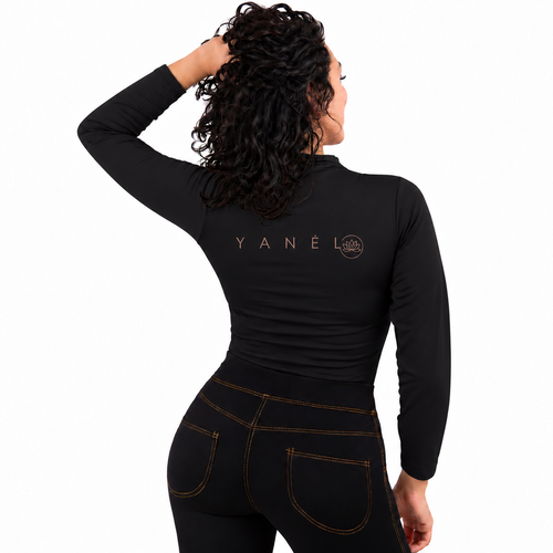 Blusa Jera Afelpada Manga Larga Cuello Alto Unitalla Negro