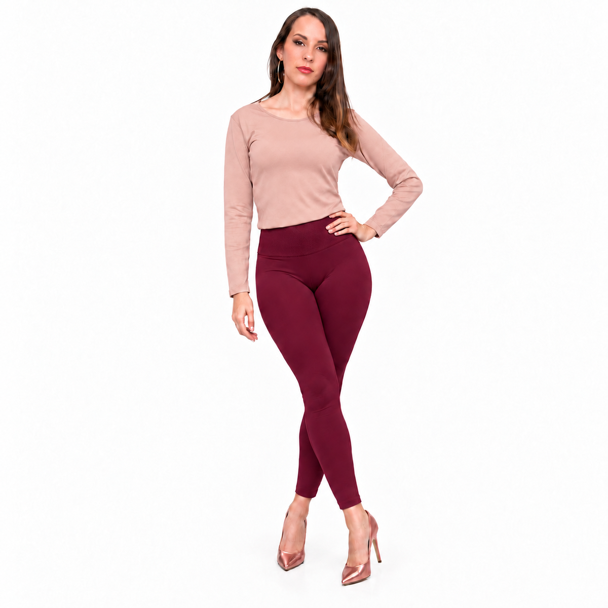 Leggings Térmicos Afelpados para Mujer Unitalla Pretina Alta Vino