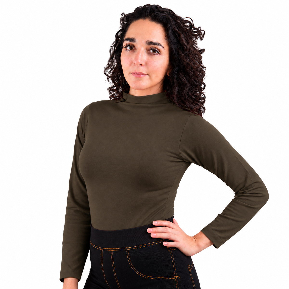 Blusa Jera Cuello Alto Afelpado Unitalla Manga Larga Café