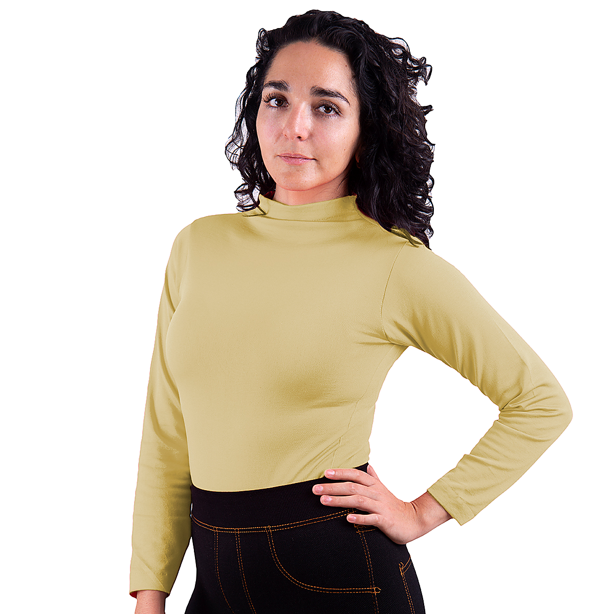 Blusa Jera Cuello Alto Afelpado Unitalla Manga Larga Beige