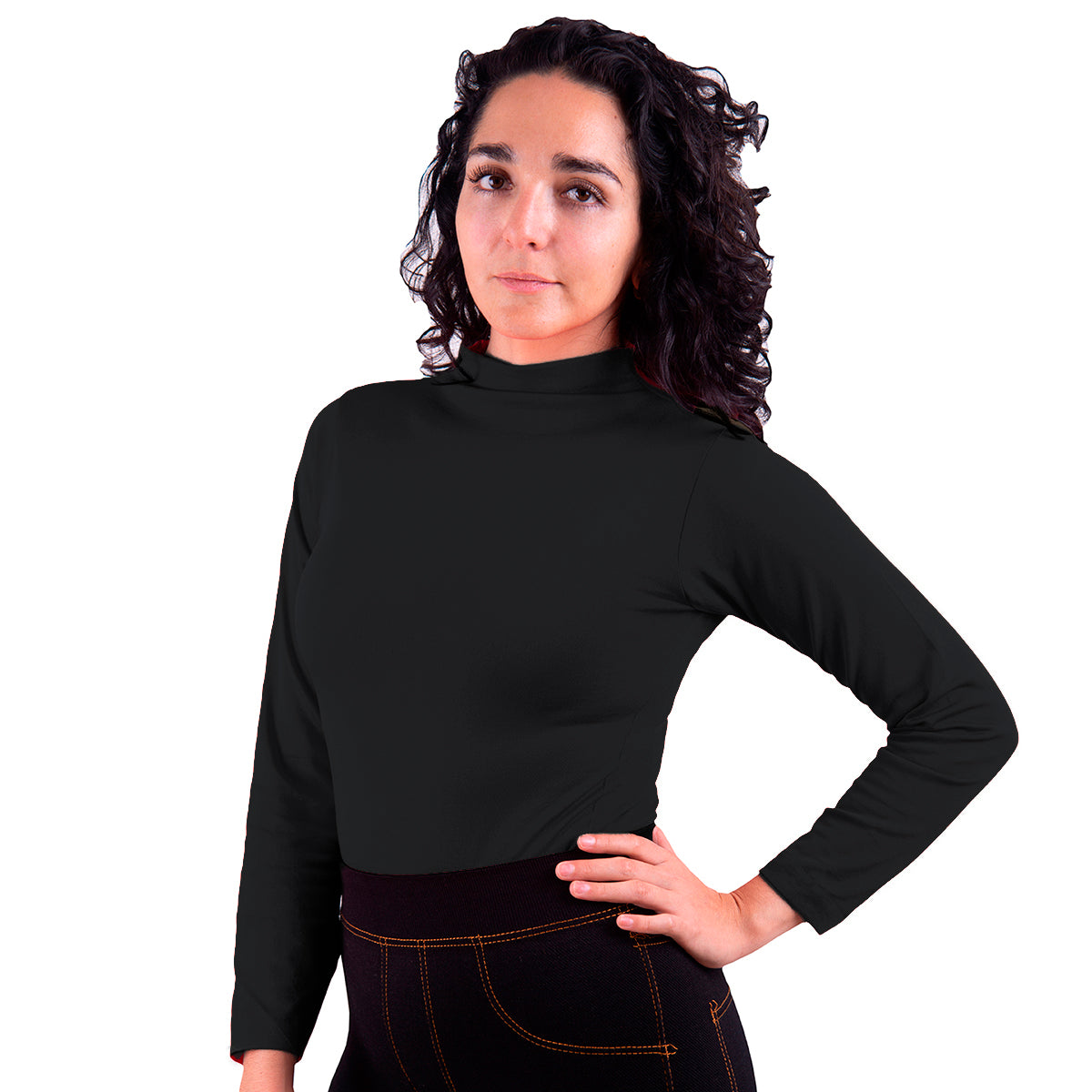 Blusa Jera Afelpada Manga Larga Cuello Alto Unitalla Negro