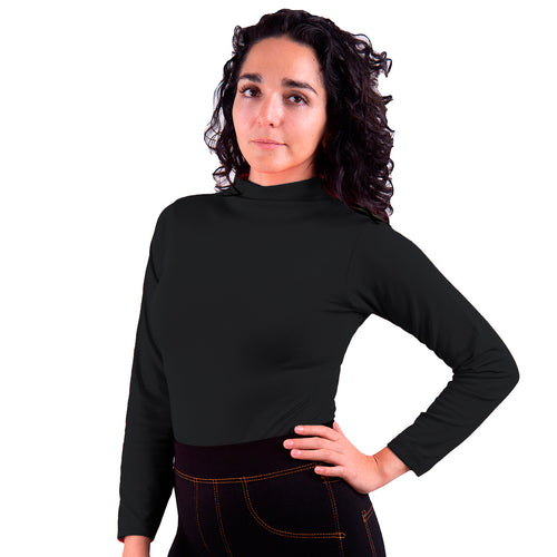Blusa Jera Afelpada Manga Larga Cuello Alto Unitalla Negro