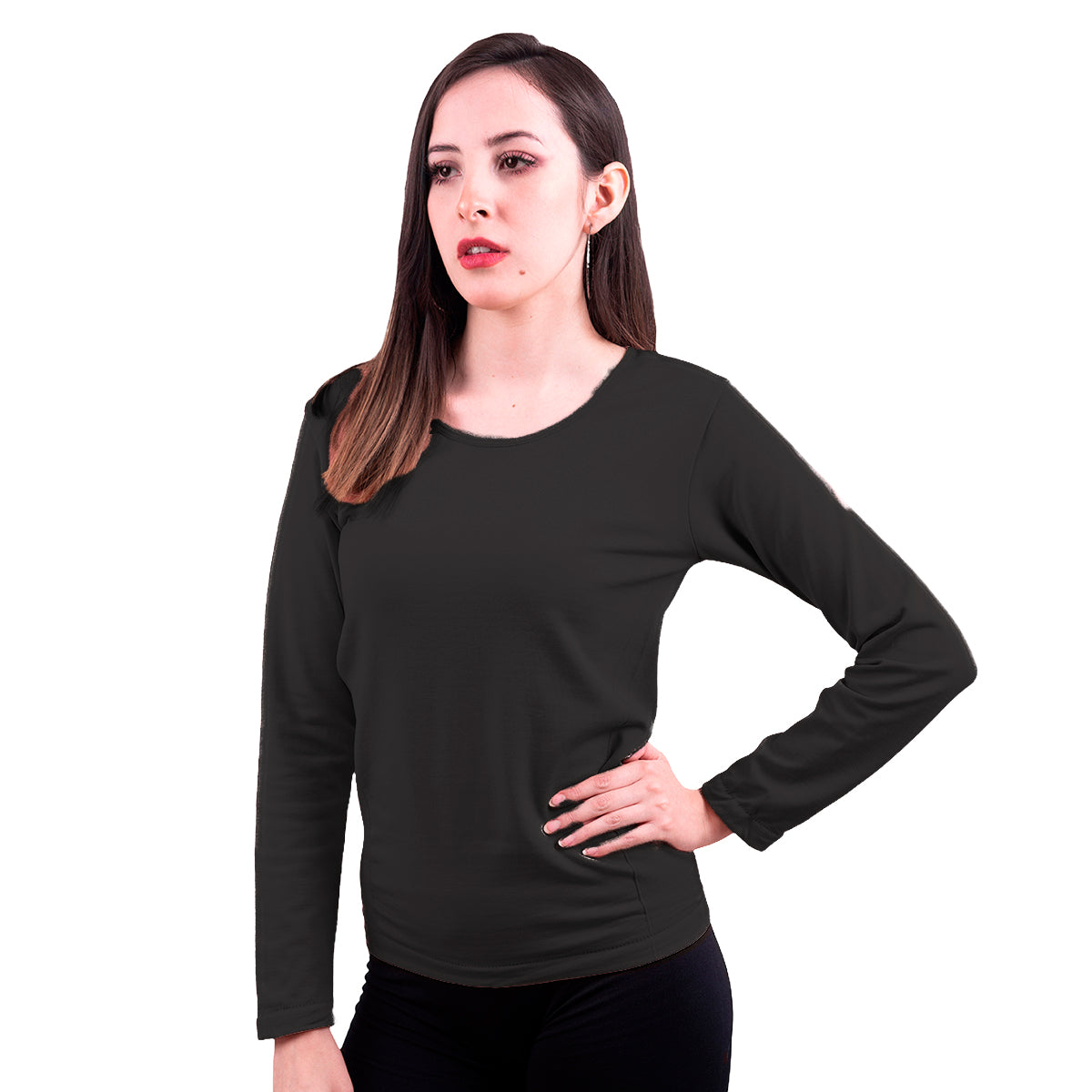 Blusa Jera Afelpada Manga Larga Cuello Redondo Unitalla Negro