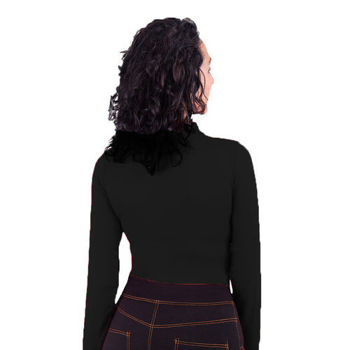 Blusa Jera Afelpada Manga Larga Cuello Alto Unitalla Negro