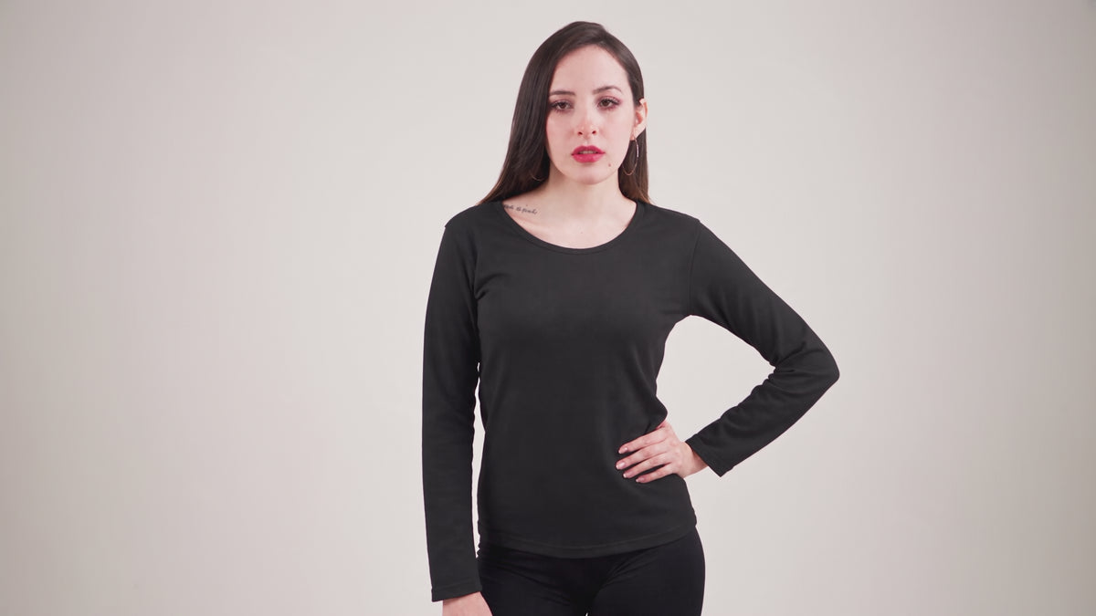 Blusa Jera Afelpada Manga Larga Cuello Redondo Unitalla Negro
