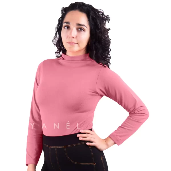 Blusa Termica Cuello Alto Afelpado Rosa Palo