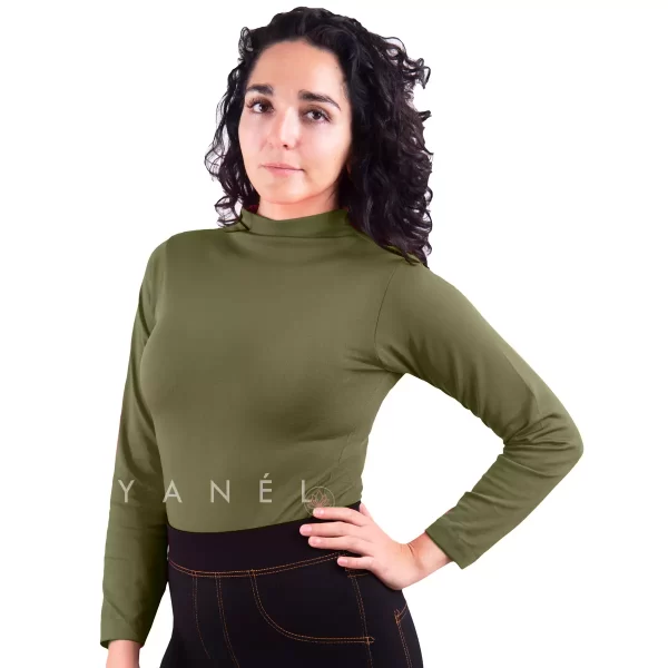 Blusa Termica Cuello Alto Afelpado Verde Militar