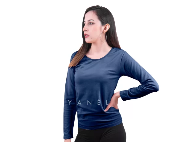 Blusa Jera Cuello Redondo Afelpada Azul Marino